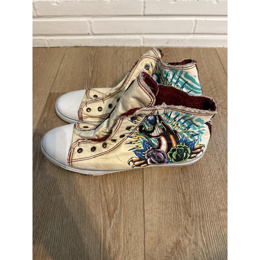Ed Hardy Sneakers Size 13 High Top Roaring Tiger / Panther & Roses